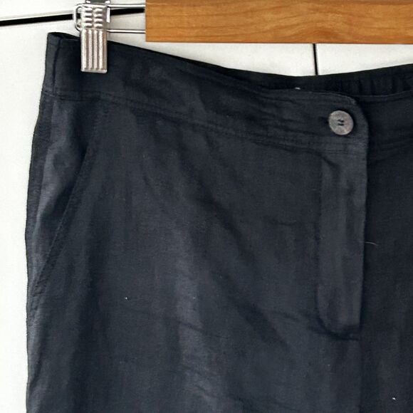 Theory Fringe Crop Pants Size 6 100% Linen Black Pockets Beachy Coastal - Picture 4 of 9
